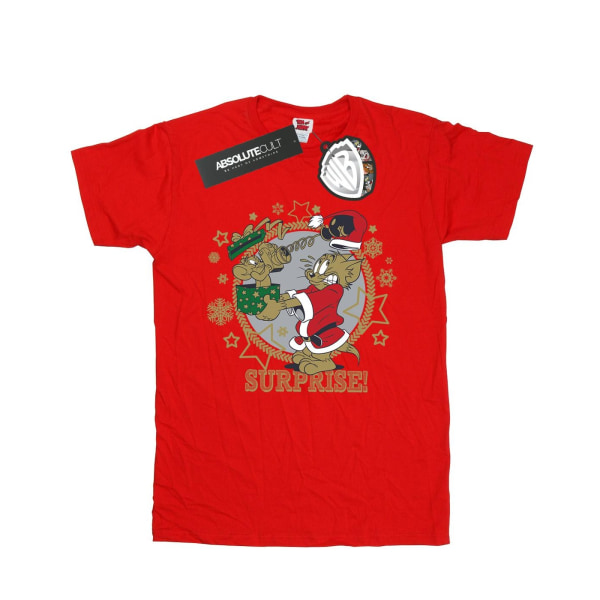 Tom And Jerry Mens Christmas Surprise T-Shirt XXL Röd Red XXL