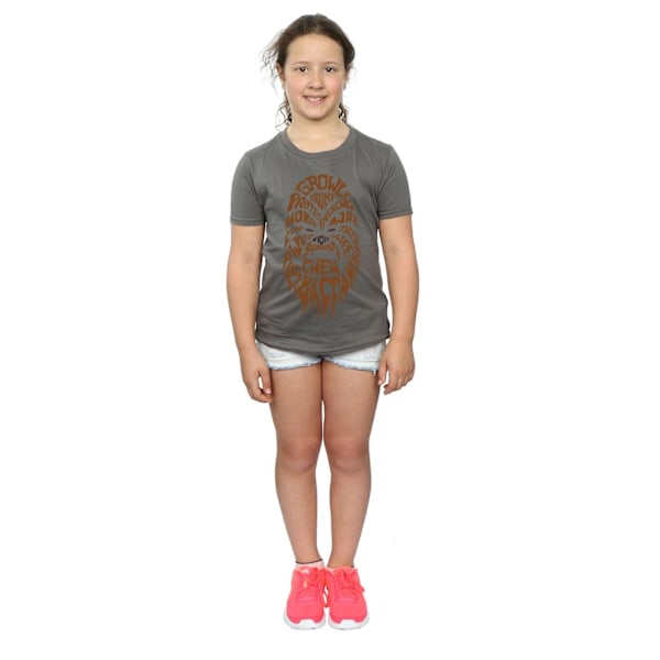 Star Wars Girls Chewbacca Text Head Bomull T-shirt 7-8 år Ch Charcoal 7-8 Years