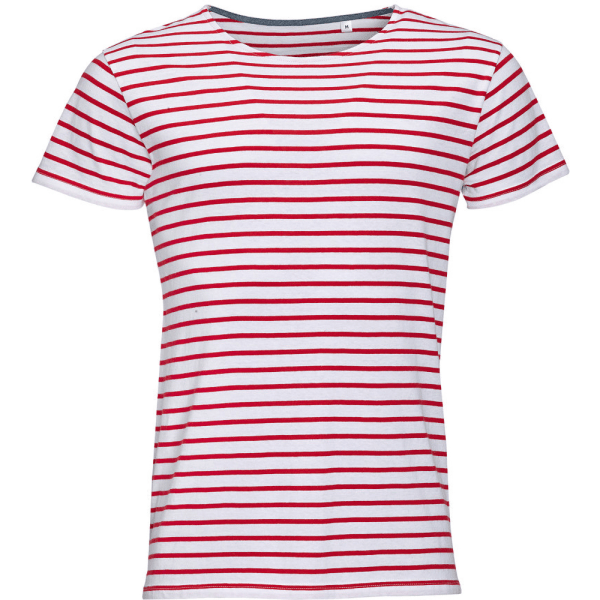 SOLS Herr Miles Randig kortärmad T-shirt L Vit/Röd White/Red L