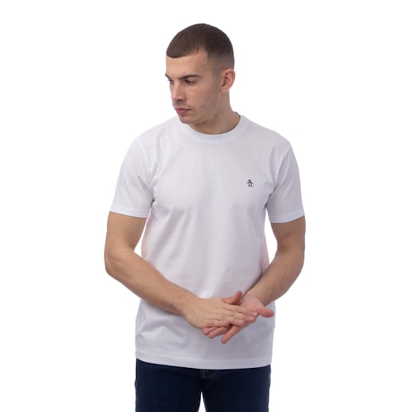 Original Penguin Herr Pin Point Broderad Logotyp Ekologisk T-shirt White M