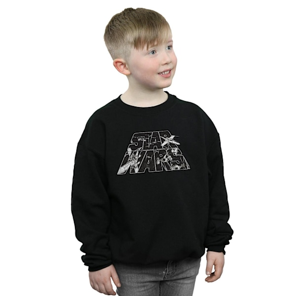 Star Wars Boys Logo Space Sketch Sweatshirt 7-8 år Svart Black 7-8 Years