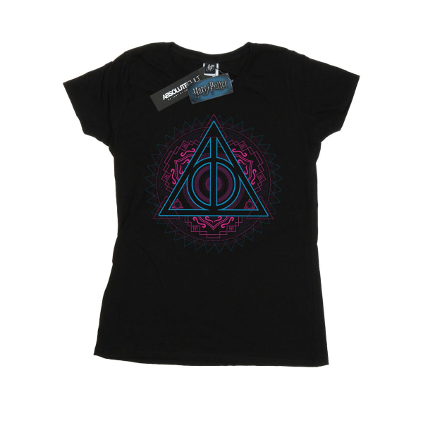 Harry Potter Dam/Kvinnor Neon Dödsreliker Bomull T-shirt Black M