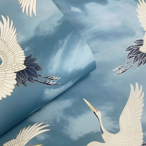 Catherine Lansfield Flygande Tranor Tapet 10m x 53cm Blå Blue 10m x 53cm