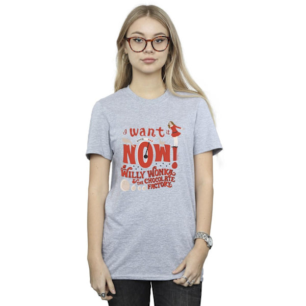 Willy Wonka Dam/Damer Verruca Salt Jag Vill Ha Den Nu Bomull Pojkvän T-shirt Sports Grey S