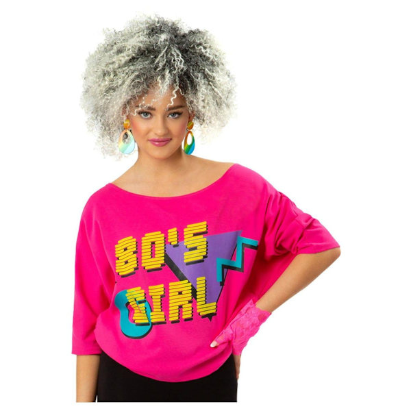 Smiffys Dam/Dam 1980-tals Tryckt Batwing T-shirt XL Neonrosa Neon Pink XL