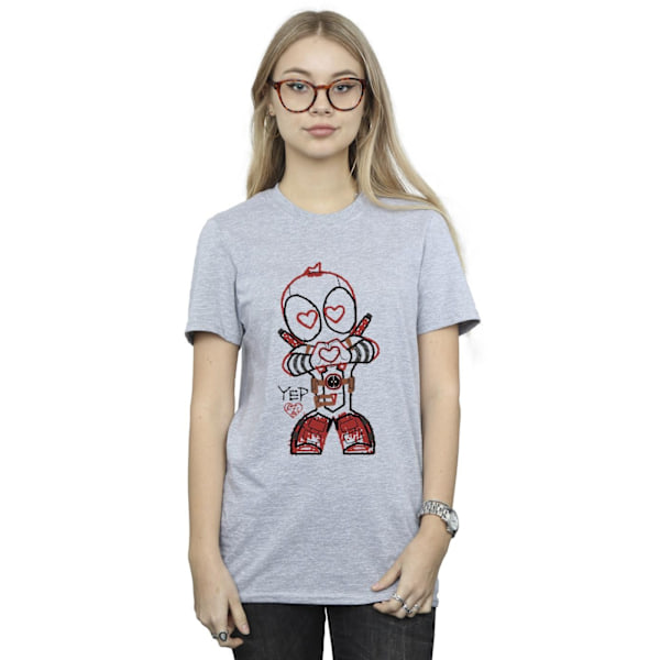 Marvel Womens/Ladies Deadpool Love Beam Line Bomull Boyfriend T Sports Grey S