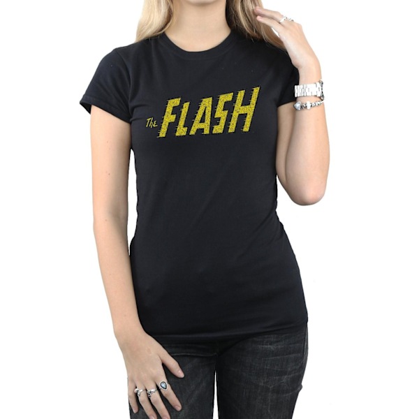 DC Comics Dam/Kvinnor Flash Crackle Logo Bomull T-shirt XL Svart Black XL