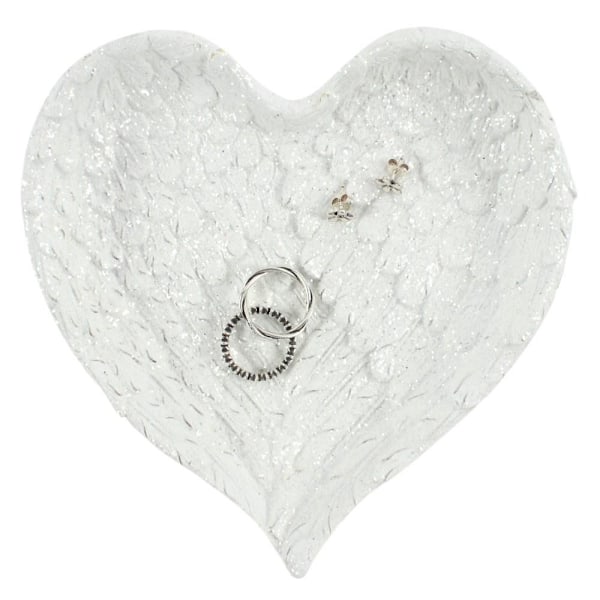 Something Different Änglavingar med Hjärta Glitter Prydnadsfat White One Size
