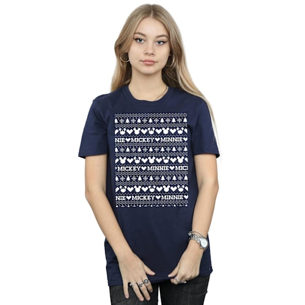 Disney Dam/Dam Mickey Och Minnie Jul Fair Isle Bomull Boyfriend T-Shirt XL Marinblå Navy Blue XL