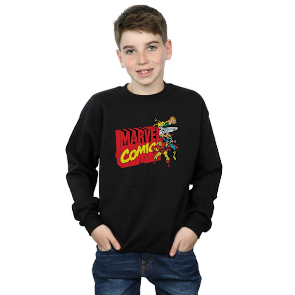 Marvel Comics Boys Vintage Logo Blast Sweatshirt 7-8 år Svart Black 7-8 Years