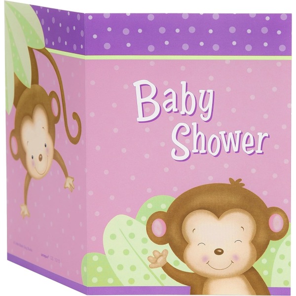 Unika Party Monkey Baby Shower Inbjudningar (paket med 8) One Siz Pink/Purple/Green One Size
