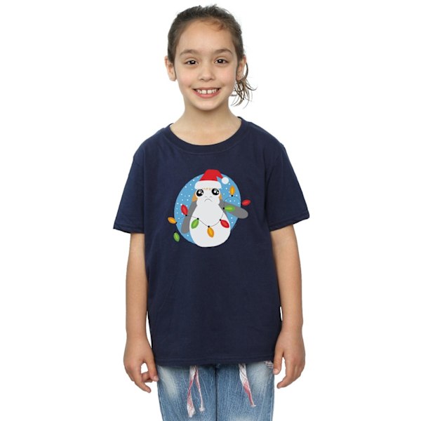 Star Wars Girls The Last Jedi Porg Julbelysning Bomull T-shirt Navy Blue 5-6 Years