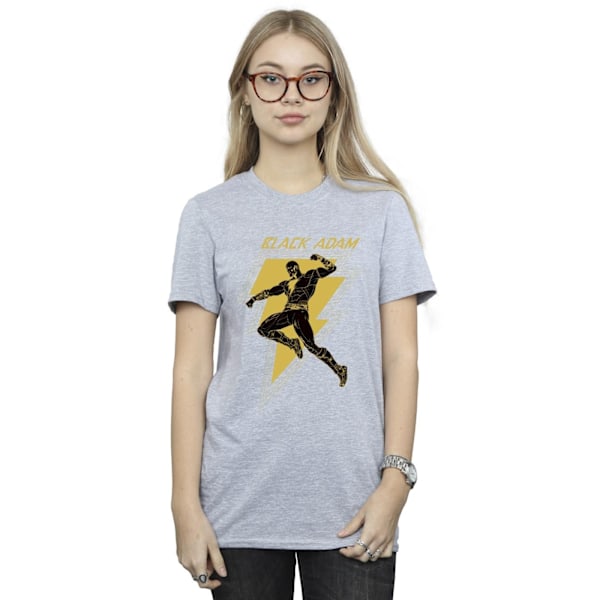 DC Comics Dam/Kvinnor Black Adam Golden Bolt Bröst Bomull Pojkvän T-shirt Sports Grey 3XL