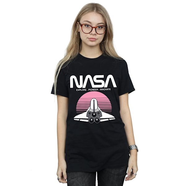 NASA Dam/Kvinnors Rymdfärja Solnedgång Bomull Pojkvän T-Shir Black 4XL