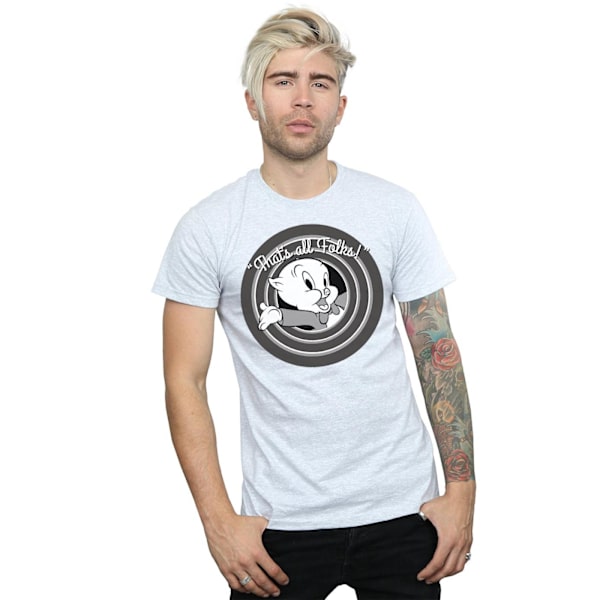 Looney Tunes Herr T-shirt i bomull med motiv av Porky Pig, storlek XL Sports Grey XL