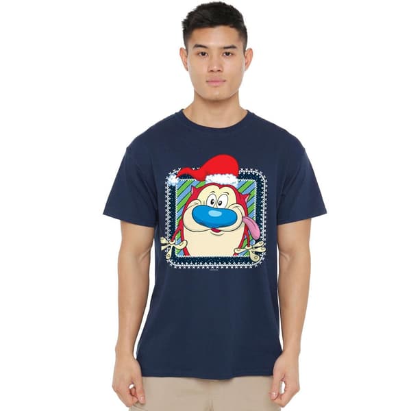Ren & Stimpy Festlig Jultröja med Tomtehatt för Män Mörkblå Navy M