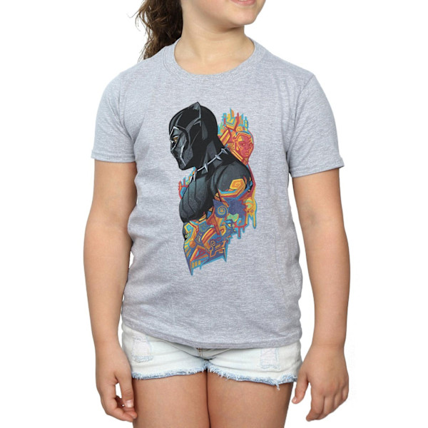 Marvel Girls Black Panther Profil Bomull T-shirt 7-8 år Spo Sports Grey 7-8 Years