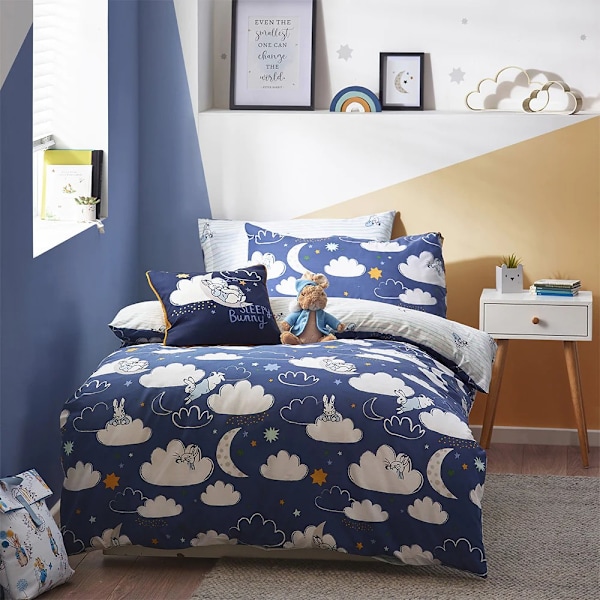 Peter Rabbit Sleepy Head Påslakan Set Enkelsäng Blå Blue Single
