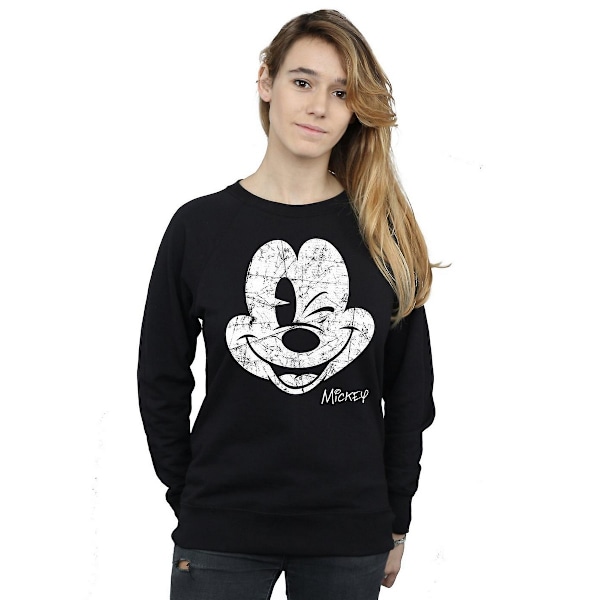 Disney Dam/Kvinnor Mickey Mouse Ansikte Sweatshirt XL Svart Black XL