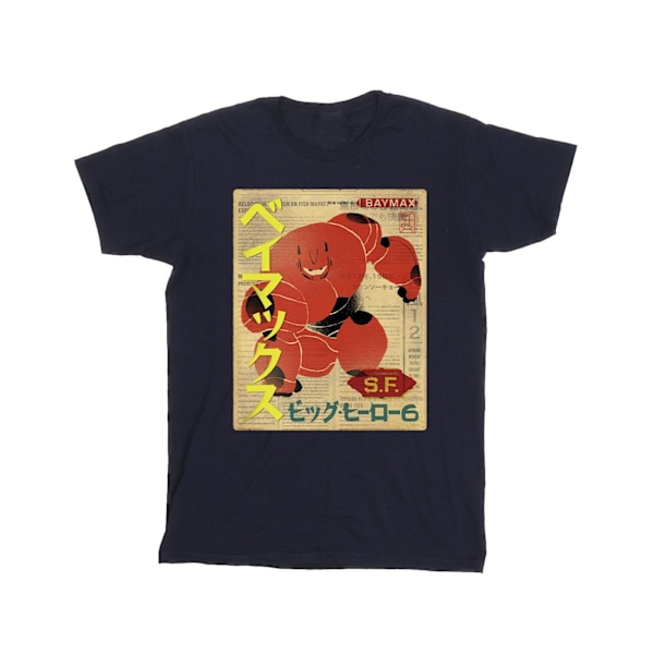 Disney Girls Big Hero 6 Baymax Baymax Newspaper Bomull T-shirt Navy Blue 3-4 Years