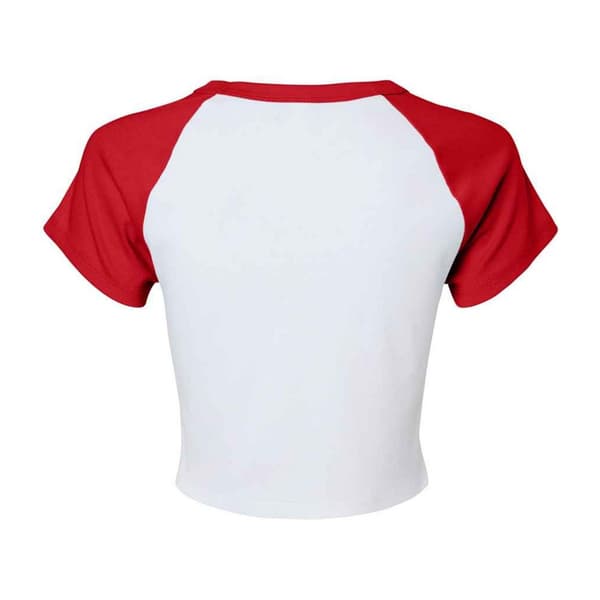 Bella + Canvas Dam/Dam Micro-Rib Raglan Crop Top M Vit/ White/Red M