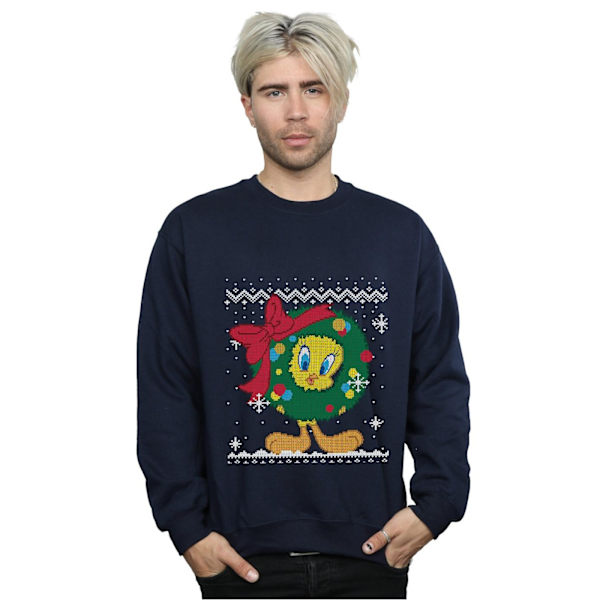 Looney Tunes Tweety Pie Jul Fair Isle Sweatshirt L N för män Navy Blue L