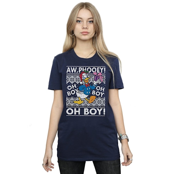 Disney Dam/Damer Donald Duck Jul Fair Isle Bomull Boyfriend T-shirt Navy Blue 3XL