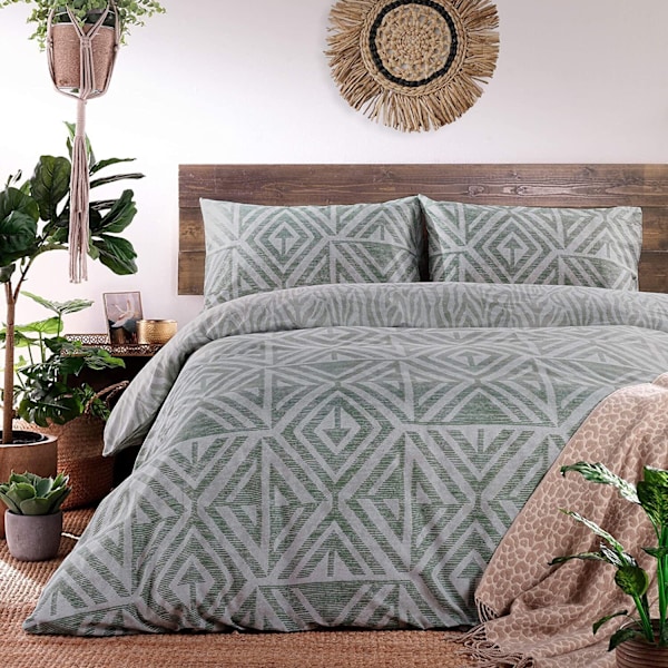 Furn Tanza Global Geometrisk Täcke Set Singel Salviagrön Sage Green Single