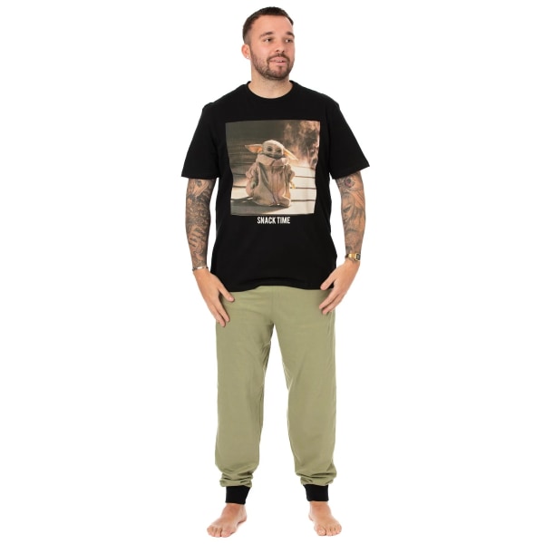 Star Wars: The Mandalorian Mens Snack Time Long Pyjamas Set XL B Black/Green XL