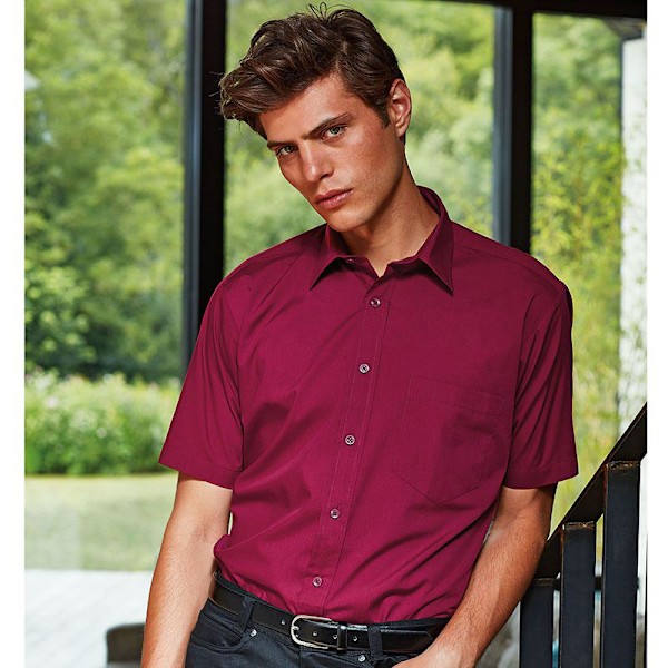 Premier Mens Short Sleeve Formal Poplin Plain Work Shirt 23 Bur Burgundy 23