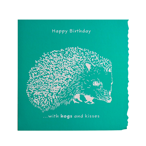 Deckled Edge Color Block Animal Greetings Card One Size Happy Happy Birthday With Hogs And Kisses One Size