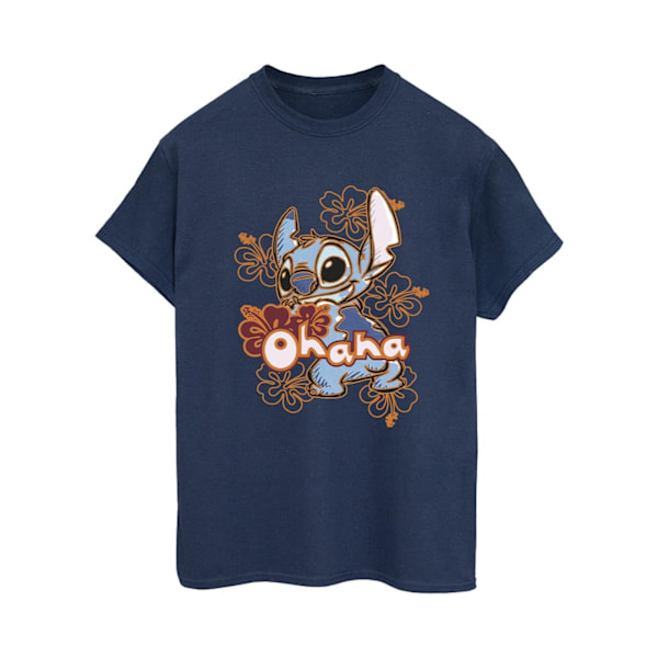 Disney Dam Lilo Och Stitch Ohana Orange Hibiskus Bomull Navy Blue 3XL