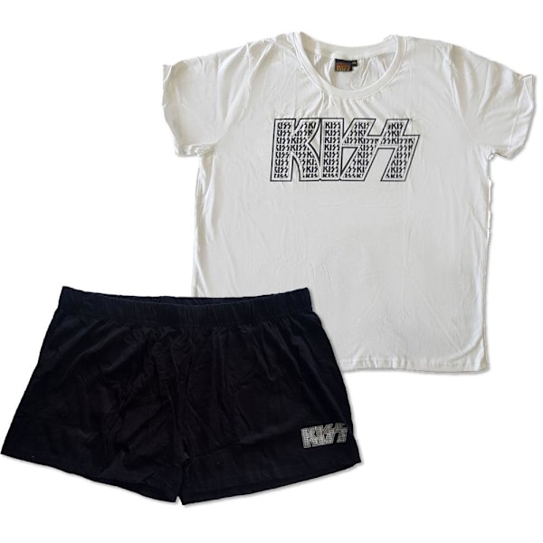 Kiss Dam/Damer Infill Logo Bomull Sommar Kort Pyjamas Set X White/Black XL