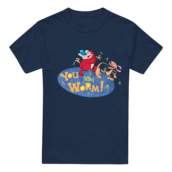 Ren & Stimpy Herr You Filthy Worm! T-Shirt 4XL Marinblå Navy 4XL