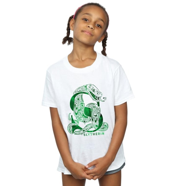 Harry Potter T-shirt för flickor med Slytherin-orm i bomull, 12-13 år, vit White 12-13 Years