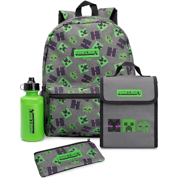 Minecraft Lunch Bag och Ryggsäck Set (4-pack) One Size Grå/ Grey/Green/Black One Size