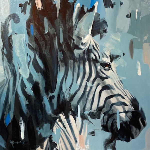 Frank Pretorius Randig Canvas Tavla 85cm x 85cm Svart/Vit/Blå Black/White/Blue 85cm x 85cm