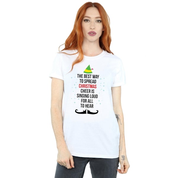 Elf Dam/Damer Julglädje Text Bomull Boyfriend T-Shirt White XXL