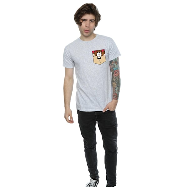 Looney Tunes Herr Tasmanian Devil Ansikte Faux Pocket T-Shirt 3XL Sports Grey 3XL