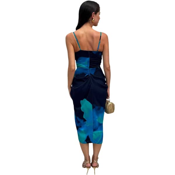 AX Paris Dam/Dam Abstrakt Blommig Polyester Midiklänning 8 U Navy 8 UK