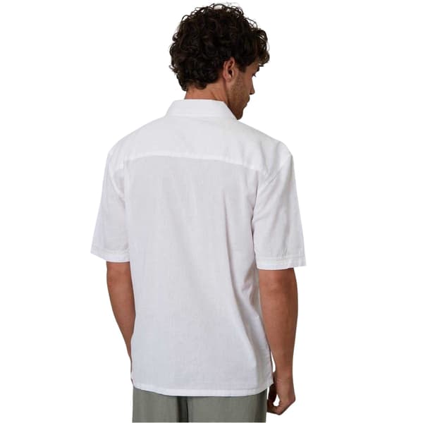 Threadbare Herrbroderad kortärmad bowlingskjorta med krage White S