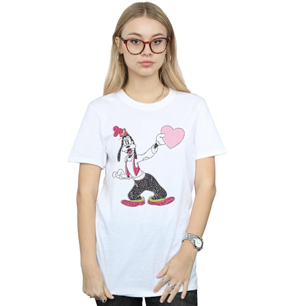 Disney Dam/Kvinnor Goofy Kärlek Hjärta Bomull Boyfriend T-Shirt White M