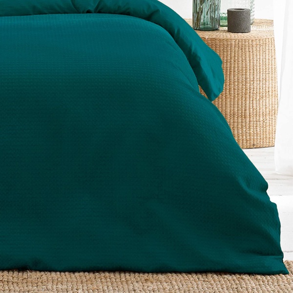 Jansons Waffle Duvet Set Single Teal Teal Single