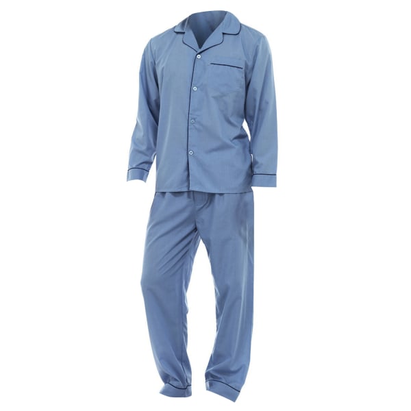 Enfärgad långärmad skjorta för män & byxor Nattkläder Pyjamas Blue XXL Chest: 52-55inch ; Waist 36-39.