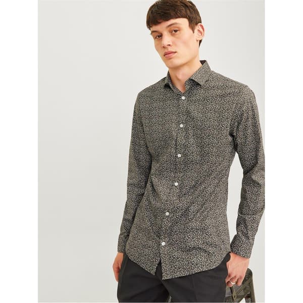 Jack And Jones Herr Skjorta med Bladmönster Slim Långärmad M Peat Peat M