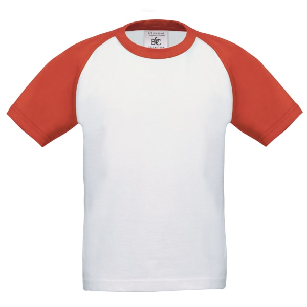 B&C barn/barn kortärmad baseball T-shirt 7-8 år Whi White/Red 7-8 Years