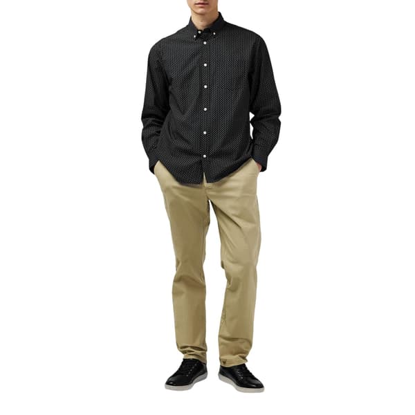 Fabric Herr Mönstrad Poplin Långärmad Skjorta M Svart Black M