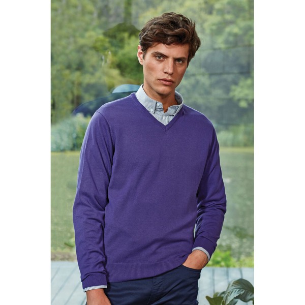 Premier Herr V-ringad stickad tröja L Lila Purple L