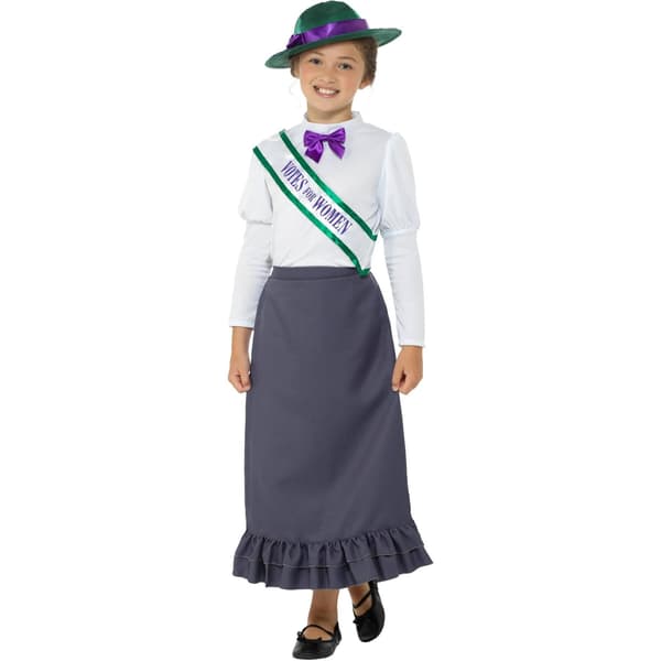 Smiffys Flickor Viktoriansk Suffragett Kostymset 7-9 År Grå/ Grey/White/Green 7-9 Years
