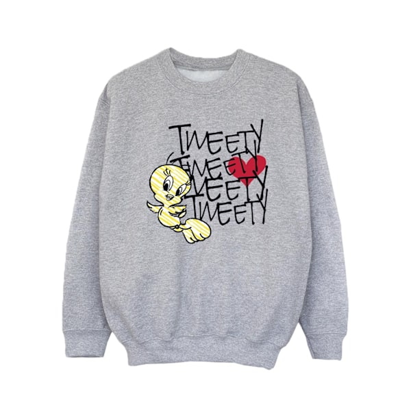 Looney Tunes Girls Tweety Love Heart Sweatshirt 12-13 År Spo Sports Grey 12-13 Years